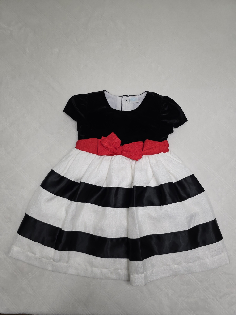 Edgehill Collection Black, White & Red Striped Formal Dress with Bow